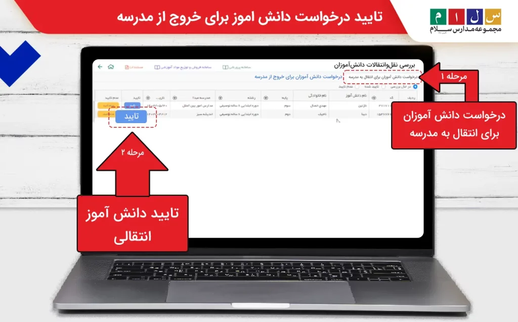 تایید درخواست دانش‌آموز انتقالی برای خروج از مدرسه در سامانه سیدا
