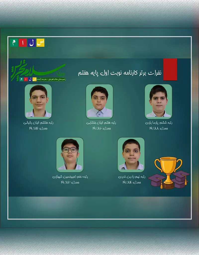 مراسم ارائه کارنامه و معرفی نفرات برتر نوبت اول دبیرستان دوره اول سلام تجریش