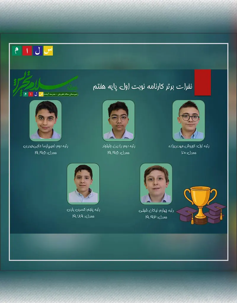 مراسم ارائه کارنامه و معرفی نفرات برتر نوبت اول دبیرستان دوره اول سلام تجریش