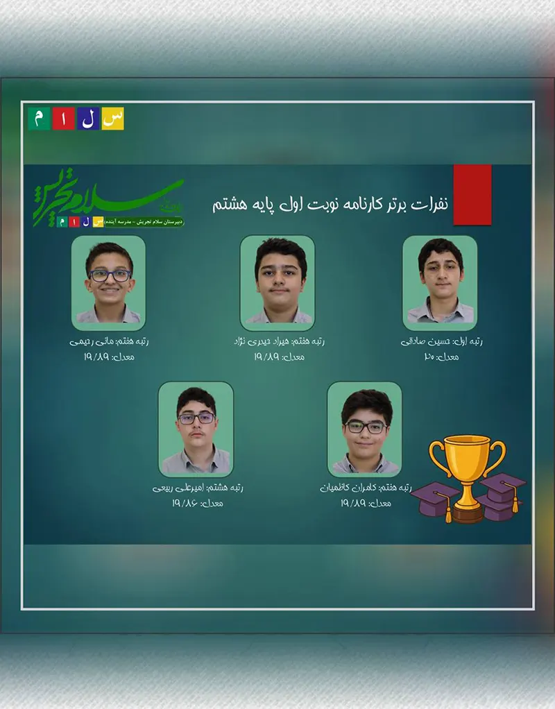 مراسم ارائه کارنامه و معرفی نفرات برتر نوبت اول دبیرستان دوره اول سلام تجریش