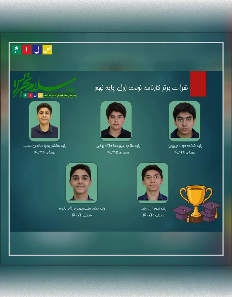 مراسم ارائه کارنامه و معرفی نفرات برتر نوبت اول دبیرستان دوره اول سلام تجریش