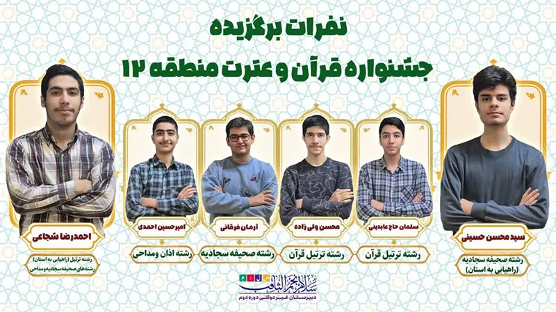 درخشش نفرات برتر مسابقات قرآن عترت و نماز منطقه ۱۲ دبیرستان سلام نجم الثاقب